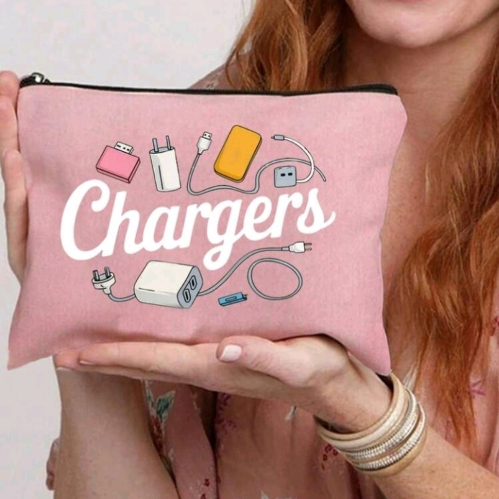 Pink Chargers Tech Accessory Canvas Pouch Zipper Purse